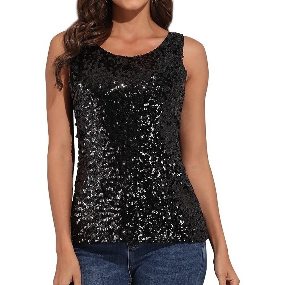 PrettyGuide Women Sparkly Sequin TankTop Shimmer Glam Art Deco Rave Party Top XL